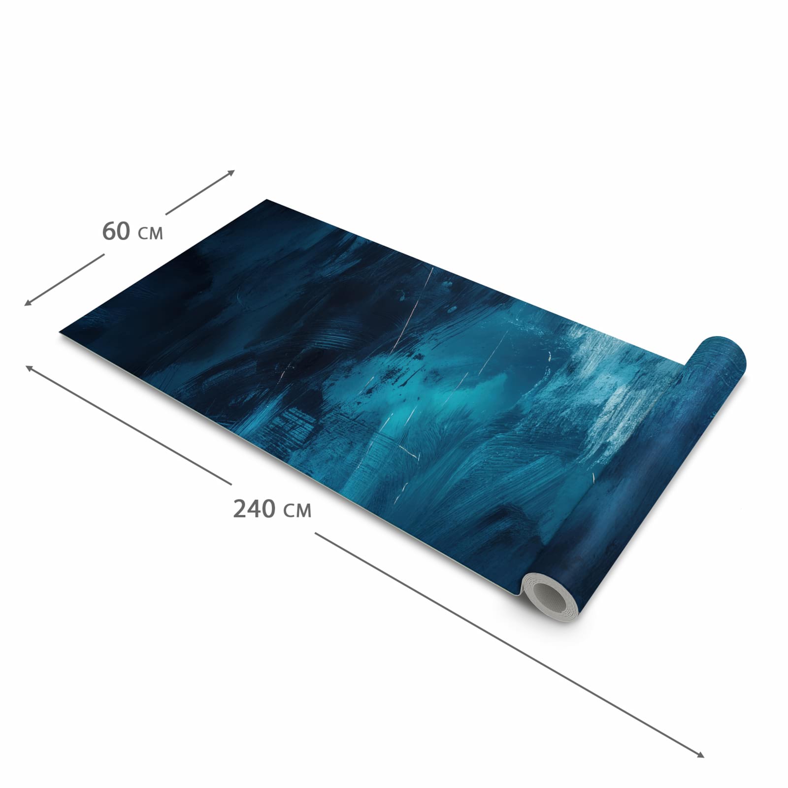 Formstabiler waschbarer Küchenteppich mit Motiv Abstrakte Blautöne in der Grösse 60x300 cm