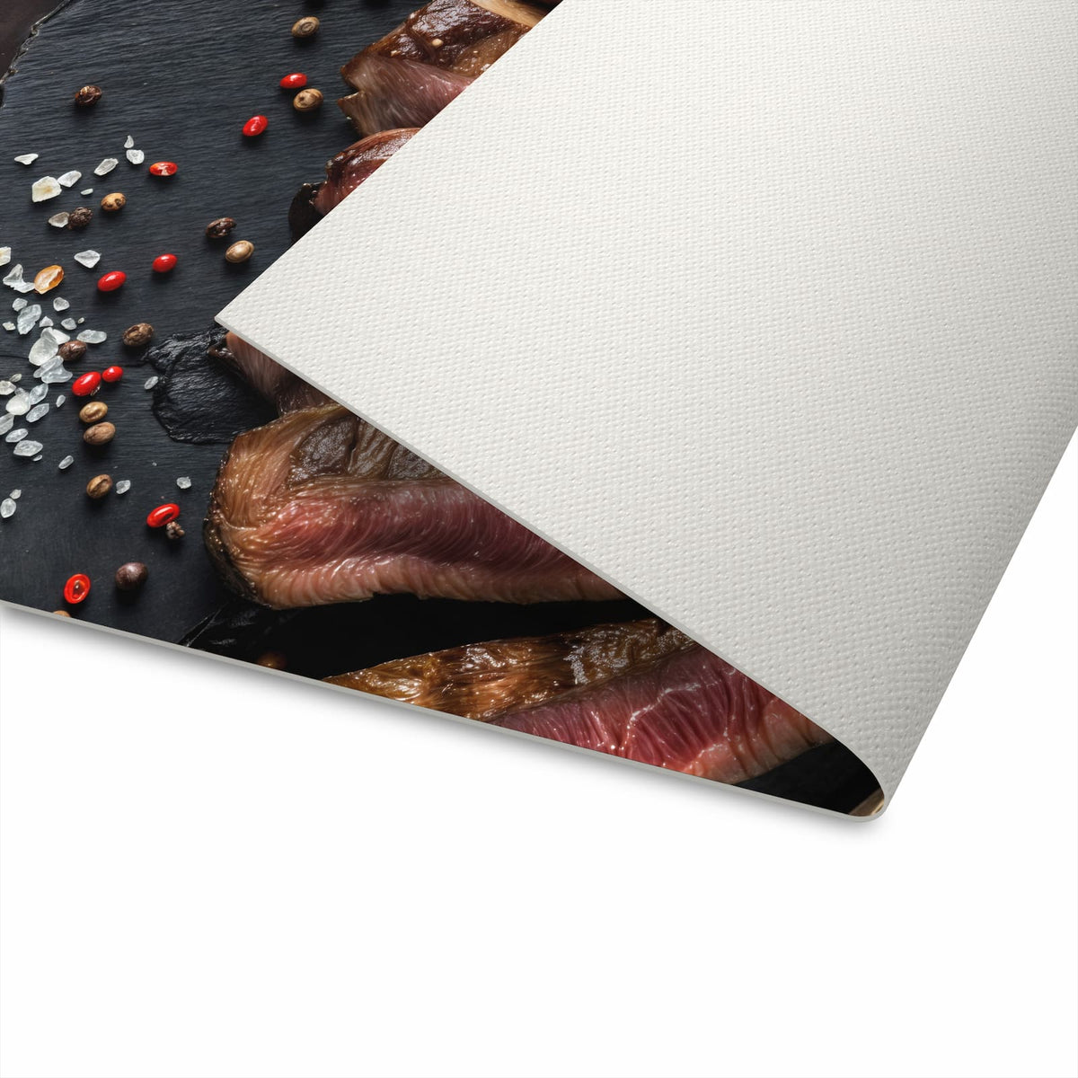 Geruchsneutraler Küchenteppich mit Motiv Gegrilltes Steak Teller in der Küche