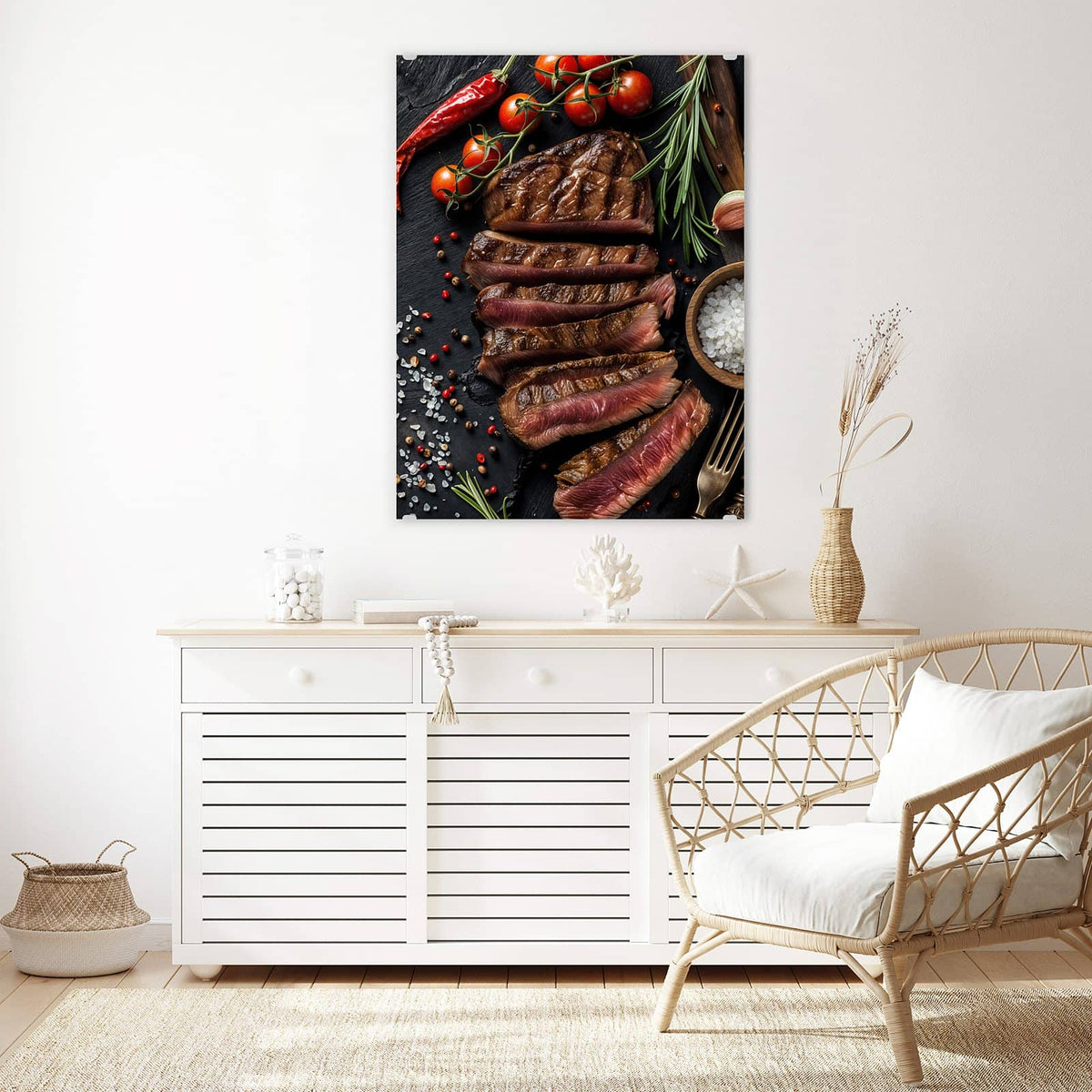 Aufhängung liegt bei – Motiv später wechselbar – Wandbild - Steak auf Schiefer - Hochformat