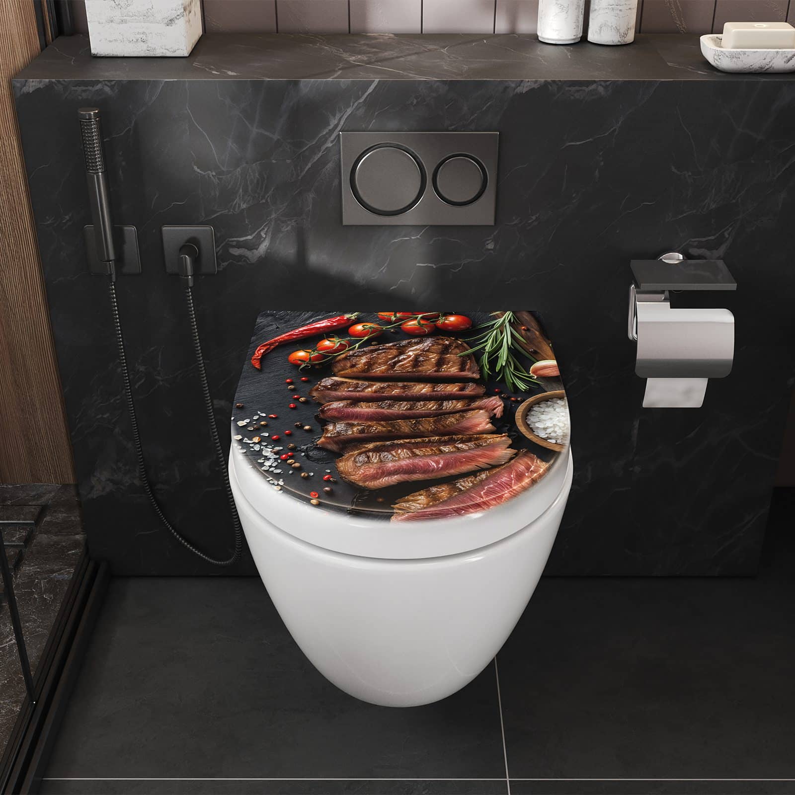 WC-Sitz mit Absenkautomatik Gegrilltes Steak Teller