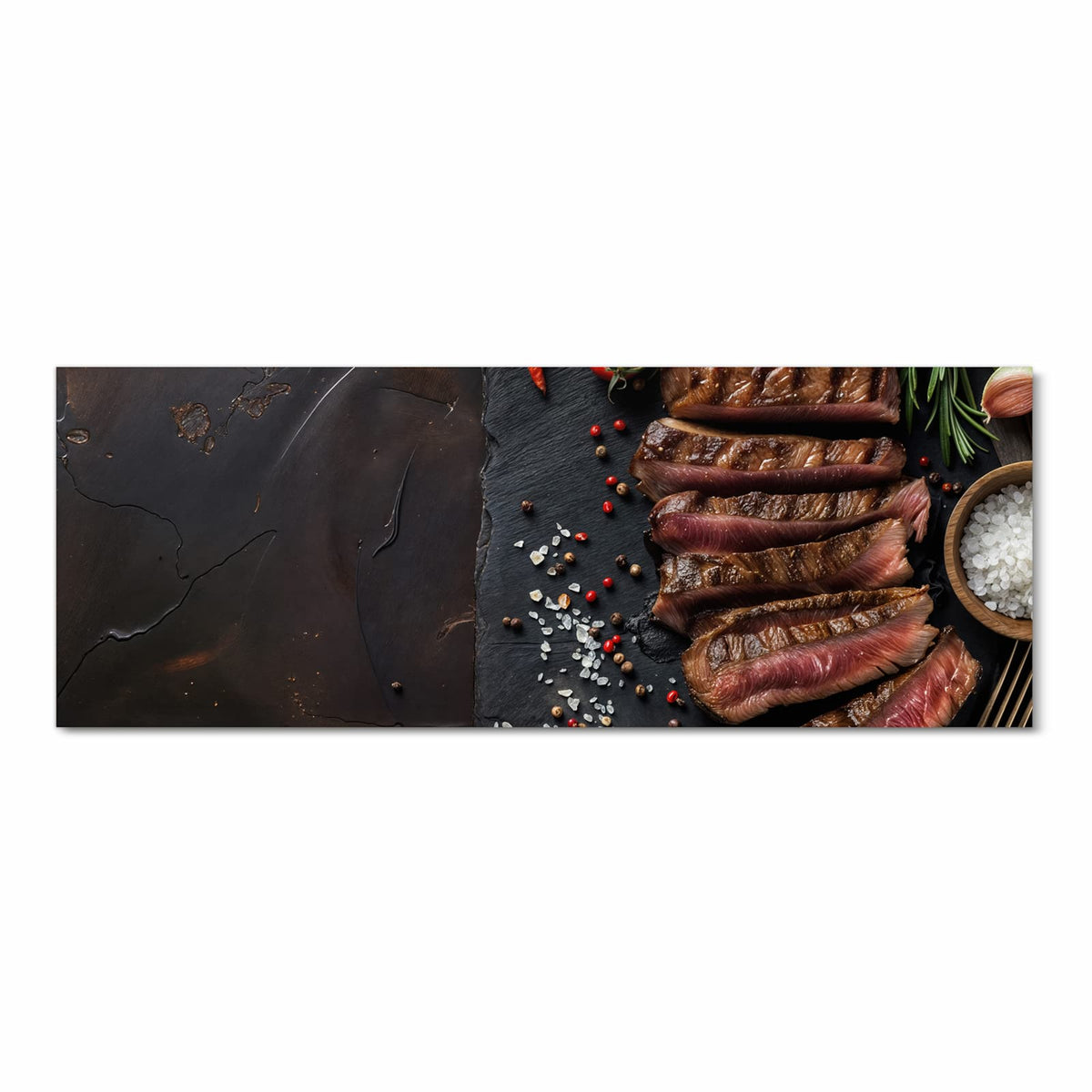 Bodenschonender rutschfester Küchenteppich mit Motiv Gegrilltes Steak Teller in Frontansicht