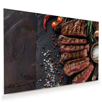 Wandbild mit dem Motiv Steak auf Schiefer