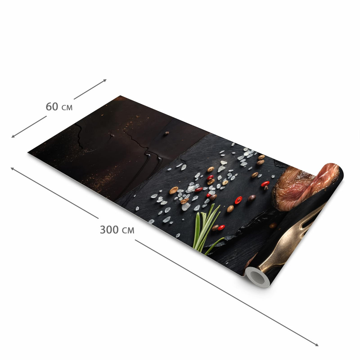 Küchenläufer für Eingangsbereich mit Motiv Gegrilltes Steak Teller in der Größe 60x270 cm - angenehme Haptik