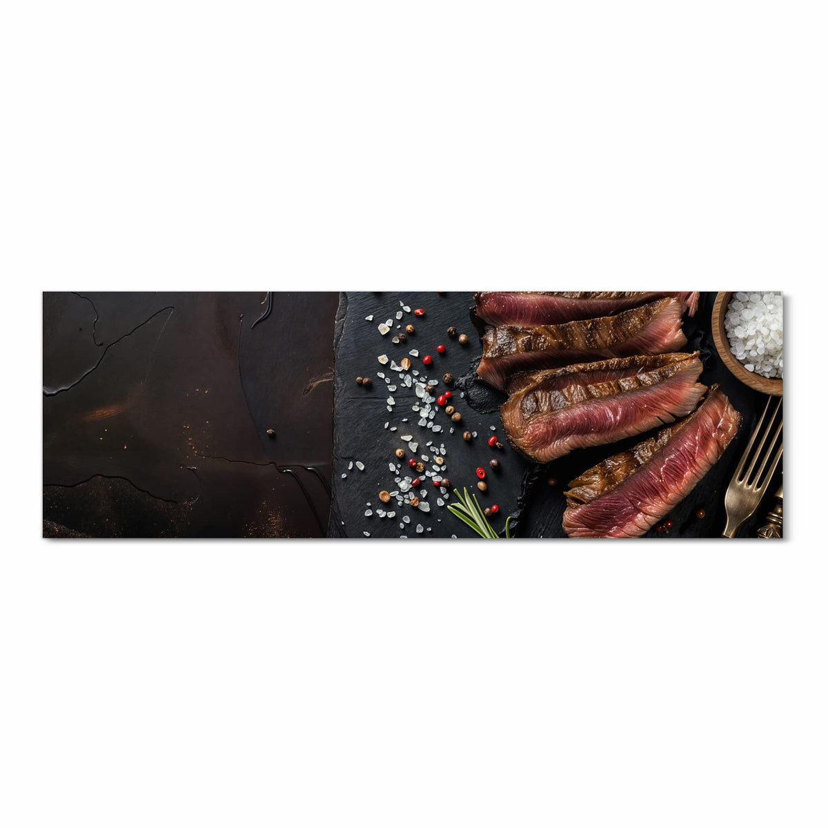 Hygienischer langer Teppich für Flur mit Motiv Gegrilltes Steak Teller in Frontansicht