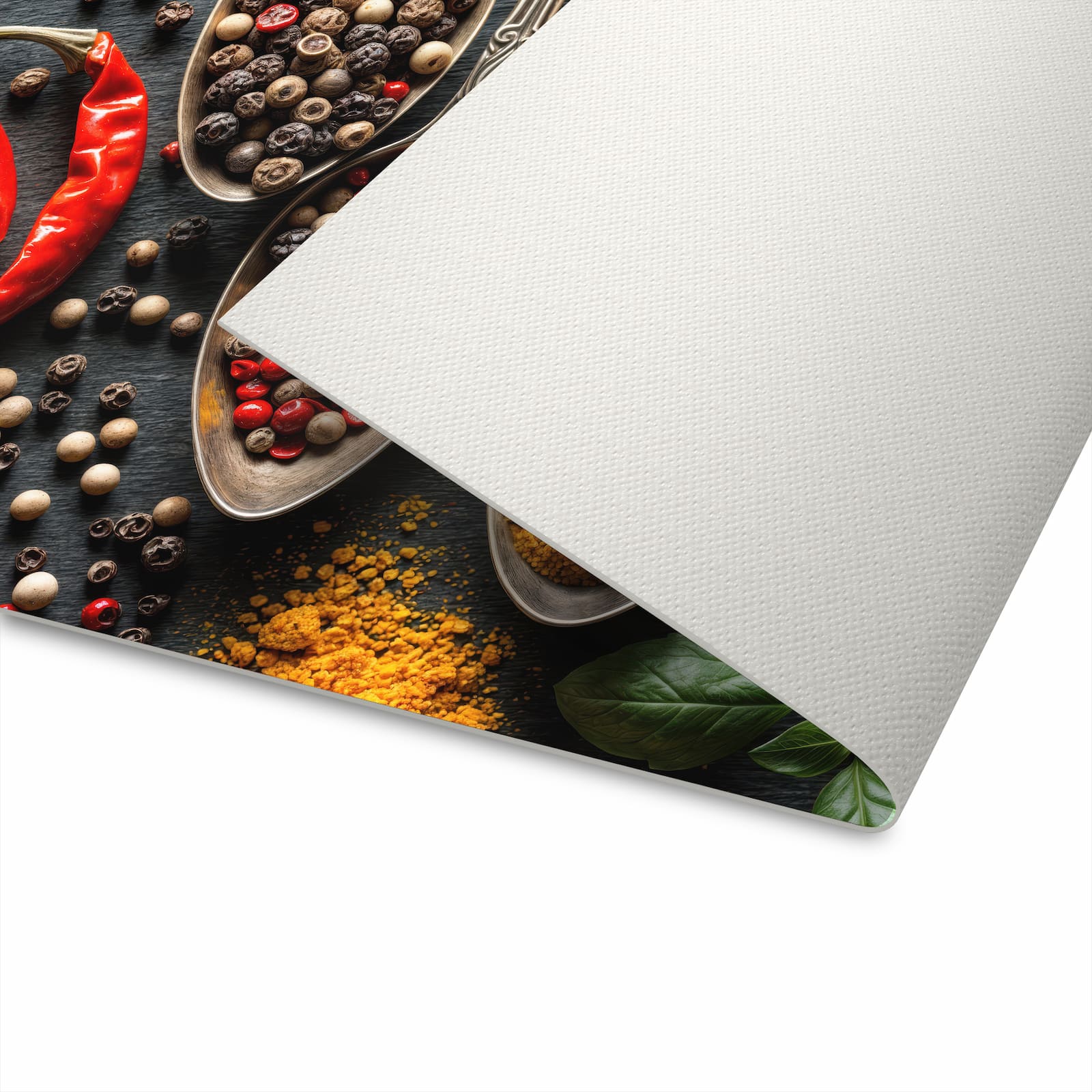 Schmutzabweisender Teppich für Küche mit Motiv Küchengewürze in der Unterseite