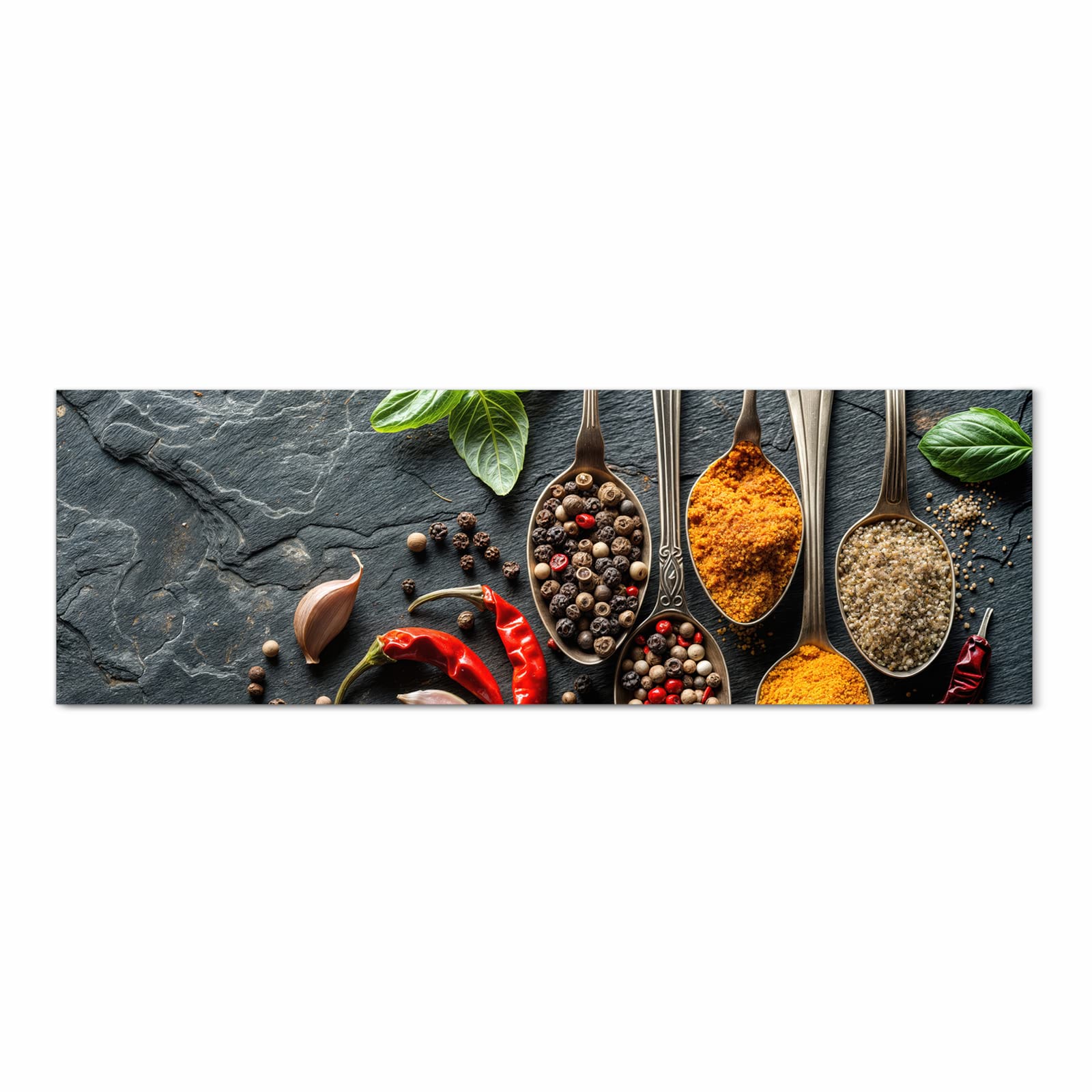 Flacher waschbarer Küchenteppich mit Motiv Küchengewürze in Frontansicht