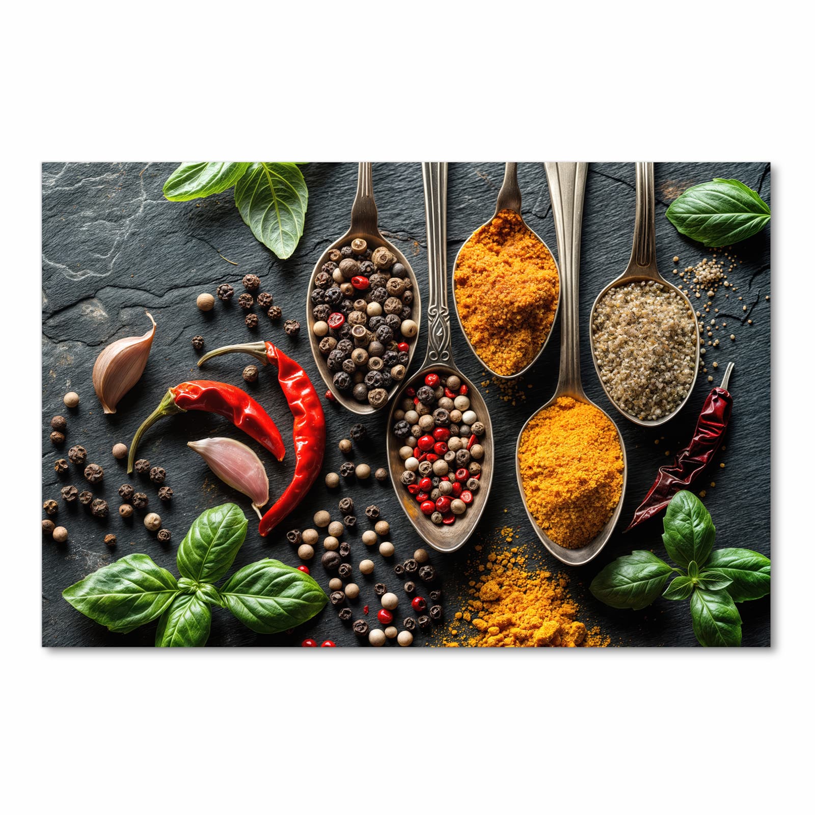 Langlebiger Küchenvorleger mit Motiv Küchengewürze in Frontansicht