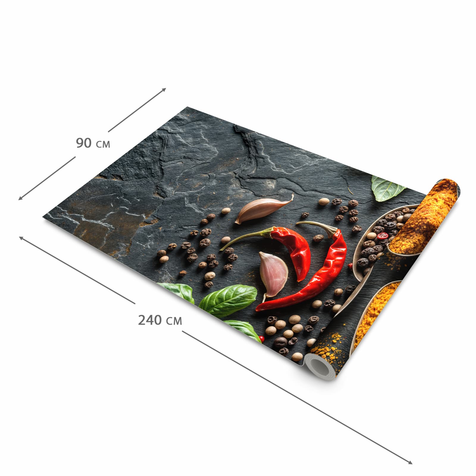 Langlebiger Küchenläufer mit Motiv Küchengewürze in der Grösse 60x270 cm