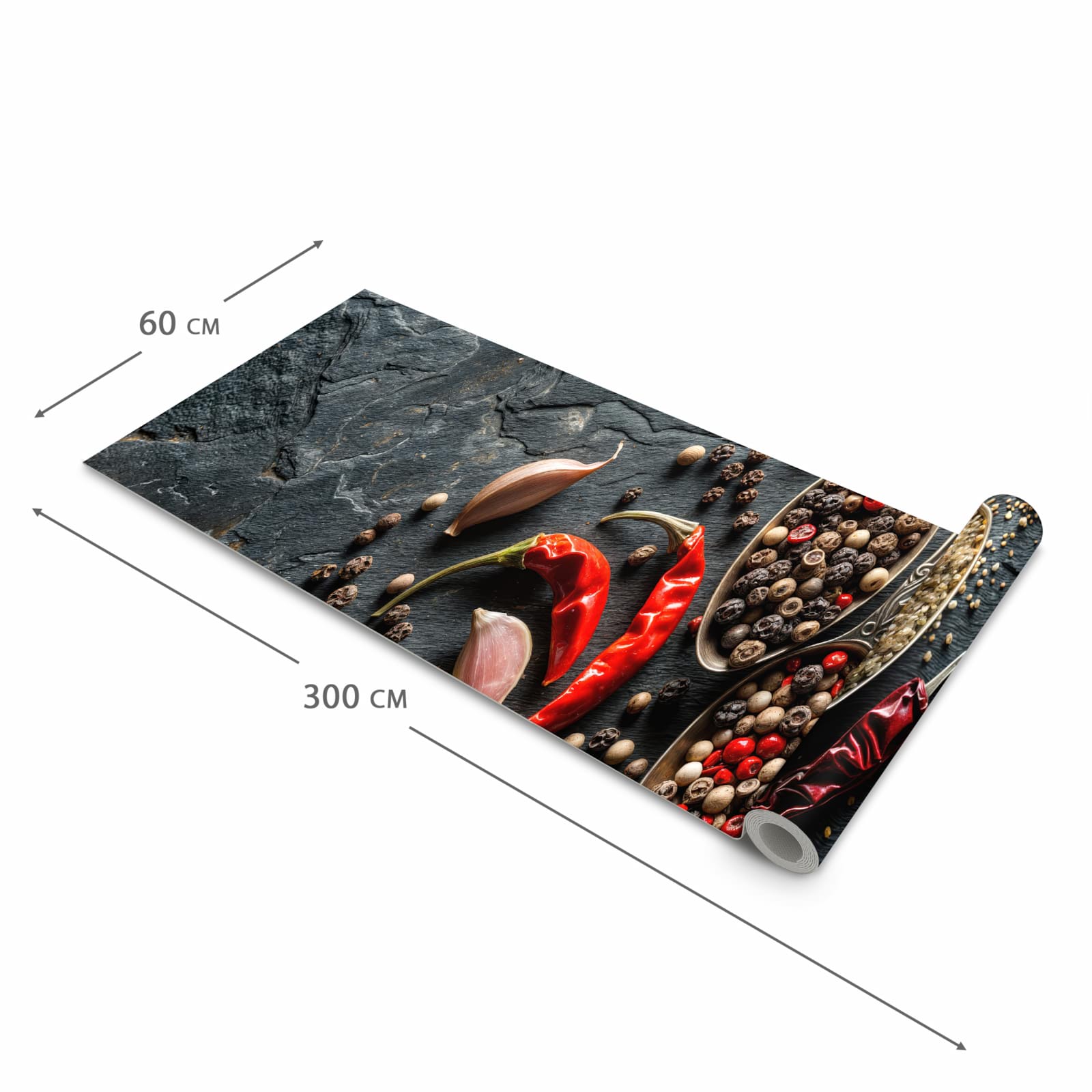 Abriebfester Küchenteppich mit Motiv Küchengewürze in der Grösse 60x270 cm für die Küche