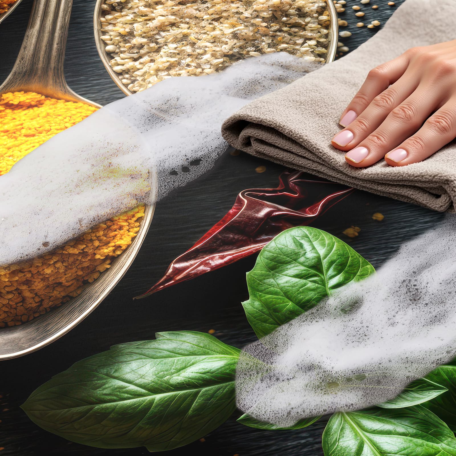 Pflegeleichter moderner Küchenläufer mit Motiv Küchengewürze - einfach zu reinigen