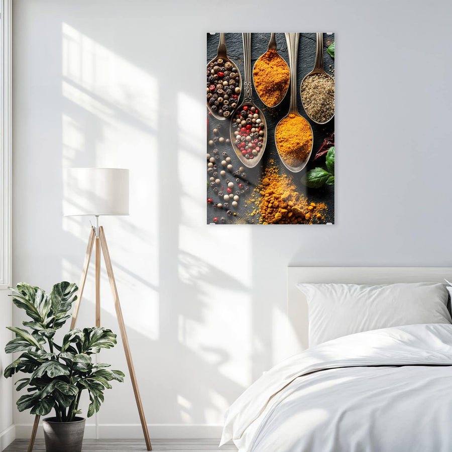 Maße Wandbild - Gewürze in Silberlöffeln - Hochformat