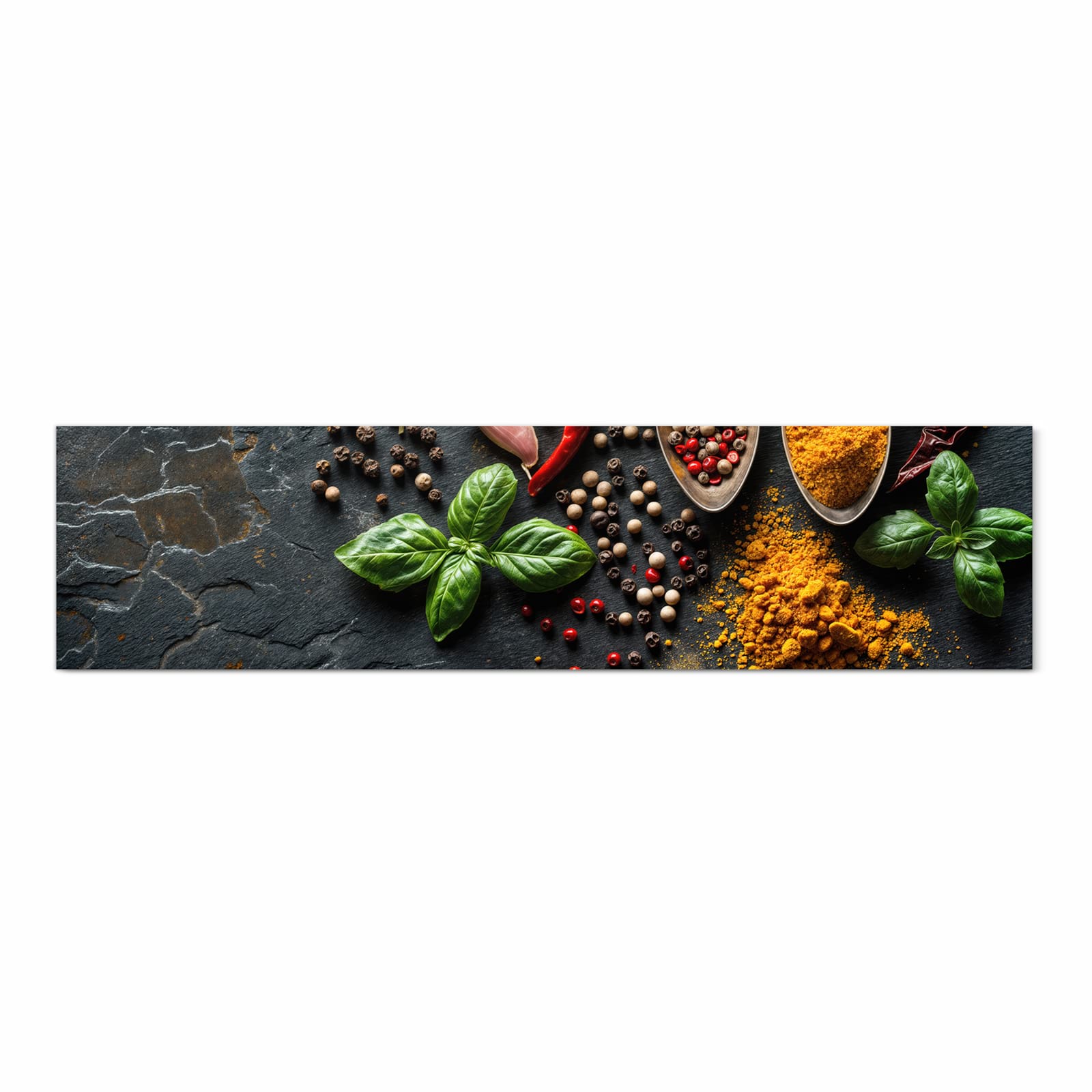 Fleckenresistenter Küchenläufer mit Motiv Küchengewürze in Frontansicht