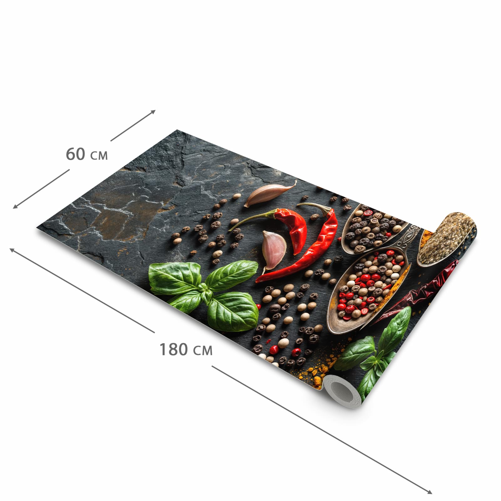 Küchenteppich mit Motiv Küchengewürze in der Grösse 60x270 cm für sichere Aufbewahrung