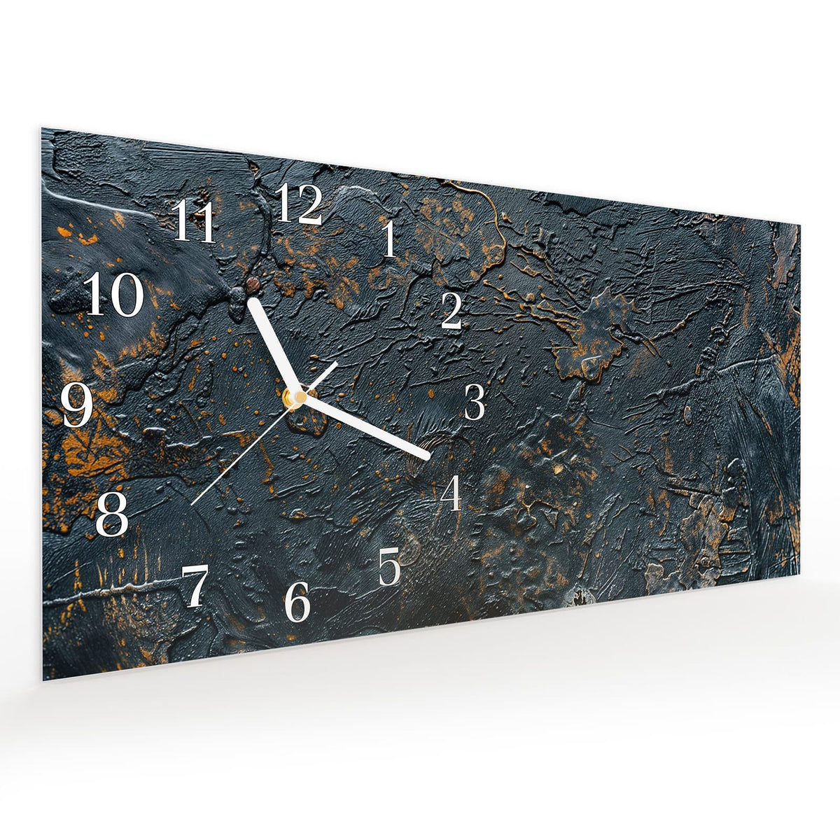 Vormontiert – mit Schwebeeffekt – Wanduhr Abstrakte Oberflächen Textur aus Glas – Querformat 60 × 30 cm