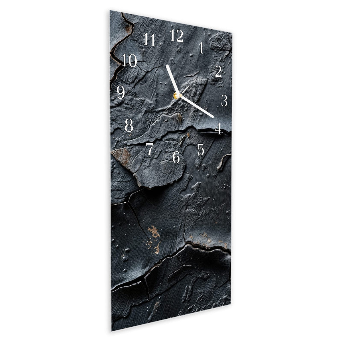 Vormontiert – mit Schwebeeffekt – Wanduhr Rissige Struktur aus Glas – Hochformat 30 × 60 cm