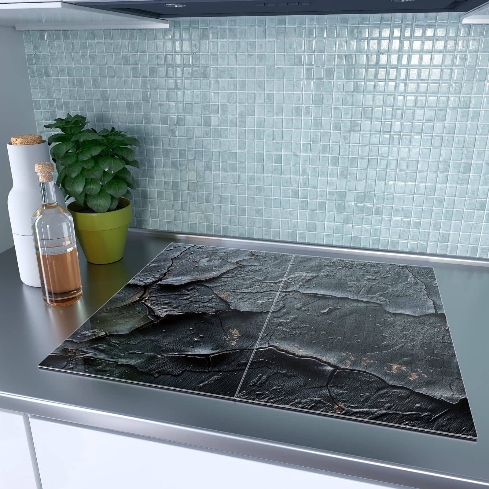 2-teilige Abdeckplatten für Ceranfeld mit Rissige Oberfläche-Motiv auf dem Ceranfeld