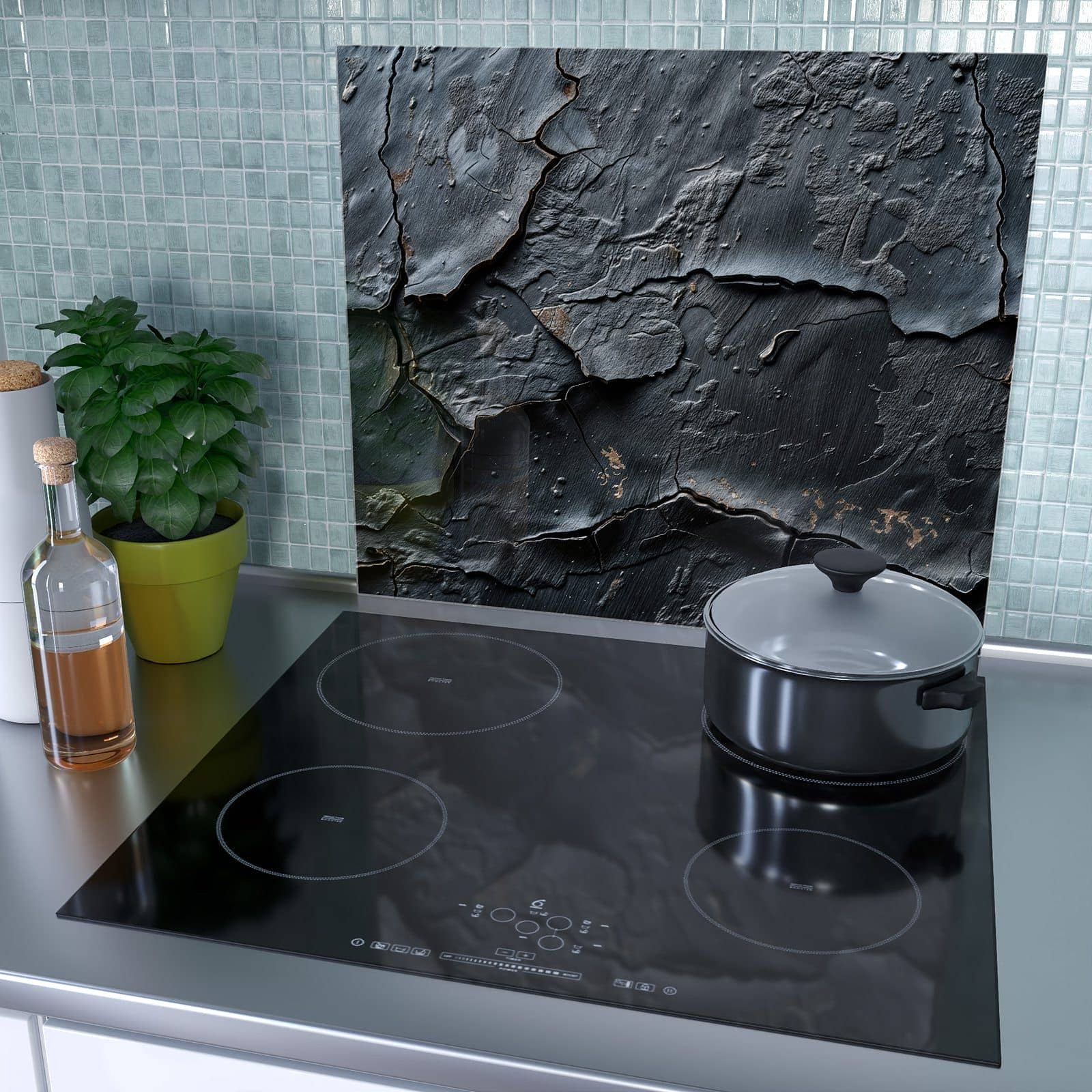 1-teilige Herdabdeckplatten für Ceranfeld mit Rissige Oberfläche-Motiv als Spritzschutz