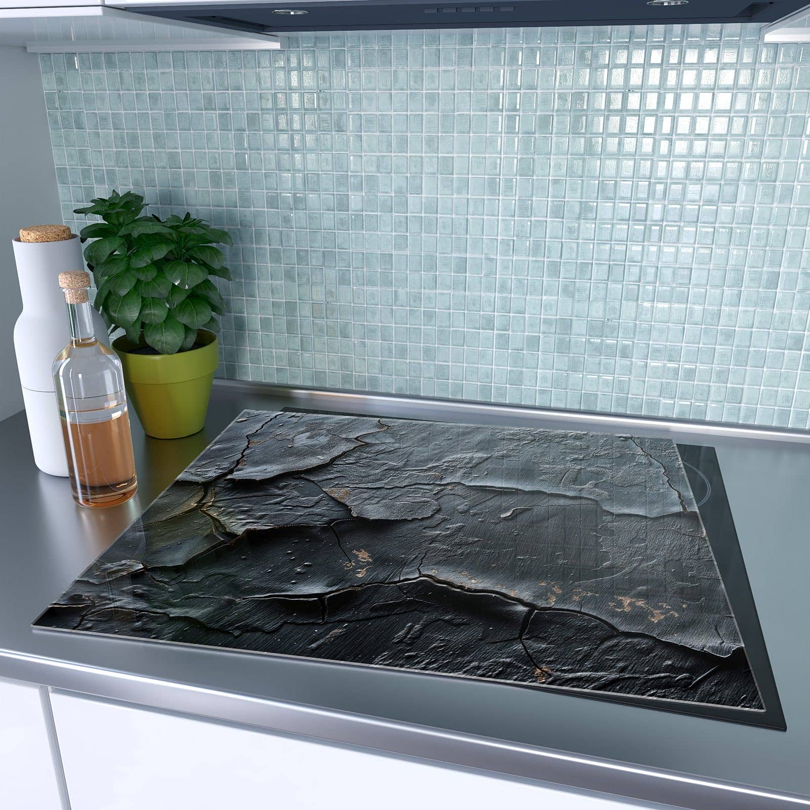 1-teilige Abdeckung für Herdplatten mit Rissige Oberfläche-Motiv auf dem Ceranfeld