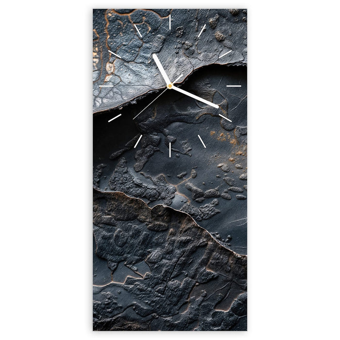 Wanduhr Dunkle Bronzetextur aus Glas – Hochformat 30 × 60 cm mit Ziffernblatt Linie