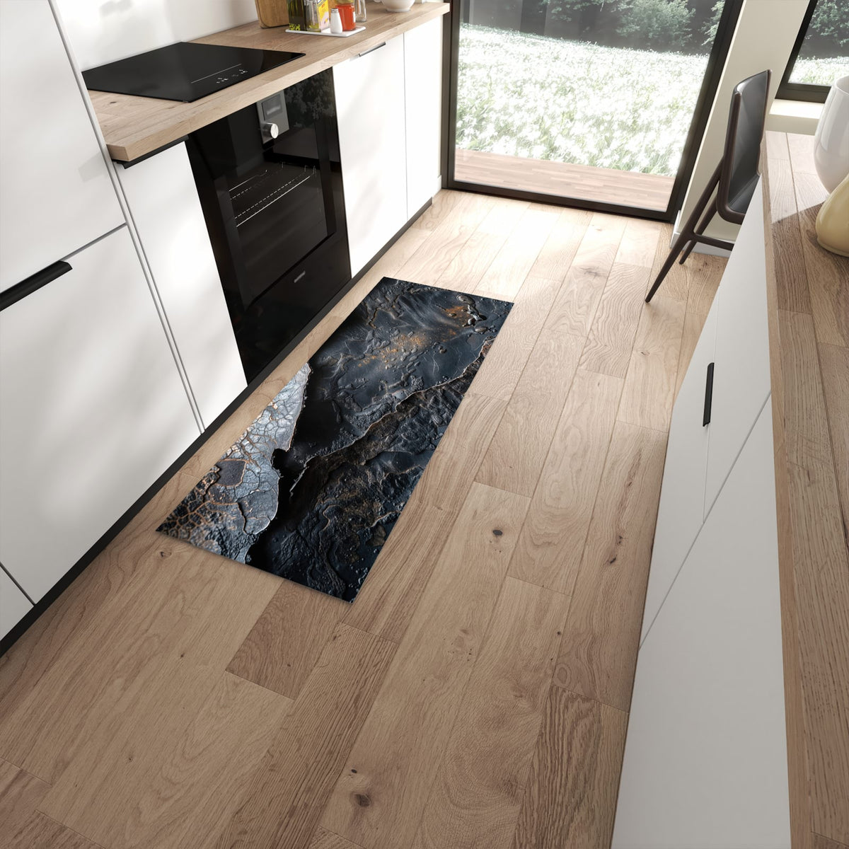 Bodenschonender langer Teppich mit Motiv Textur von Abstrakte in moderner Küche #grösse_60 x 150 cm