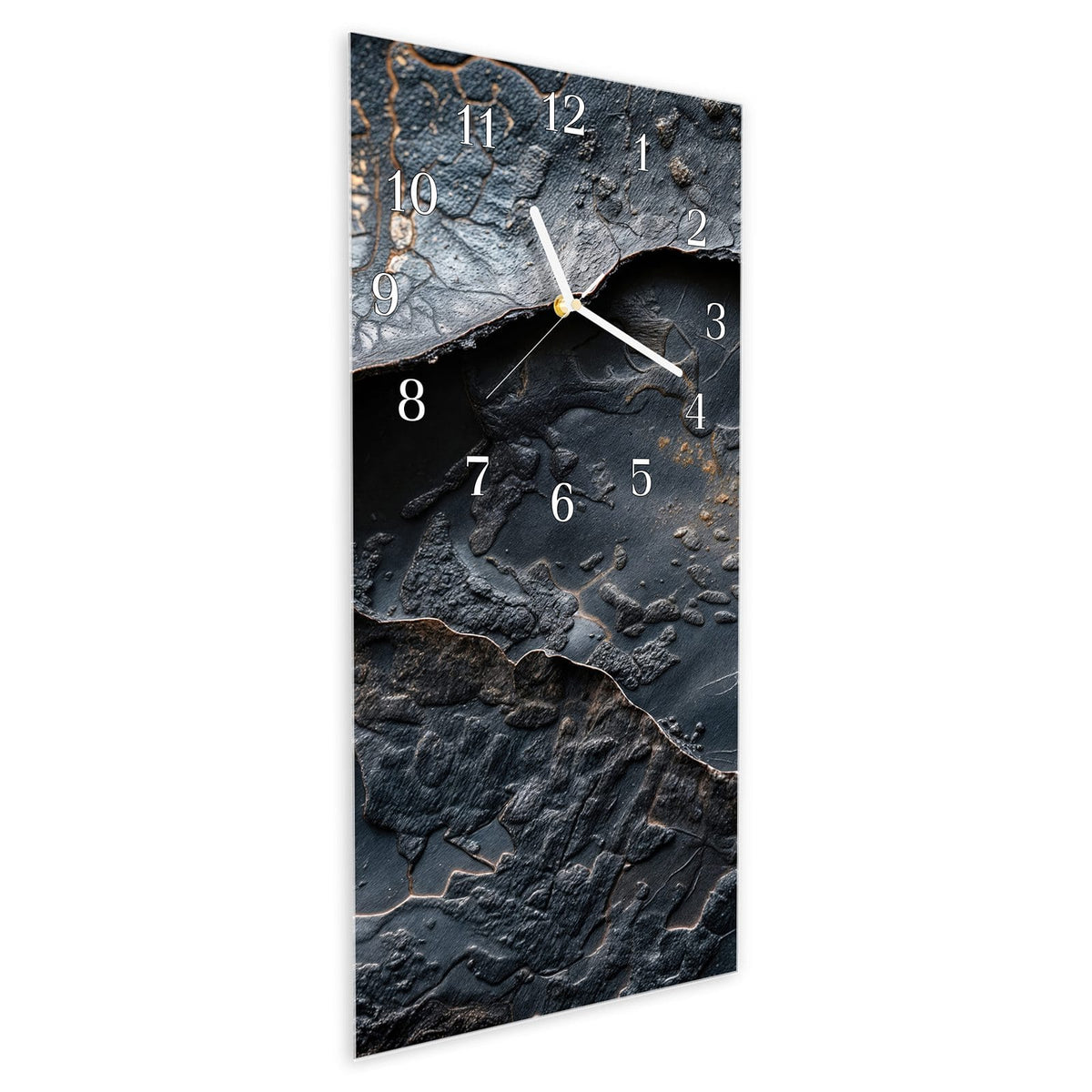 Vormontiert – mit Schwebeeffekt – Wanduhr Dunkle Bronzetextur aus Glas – Hochformat 30 × 60 cm