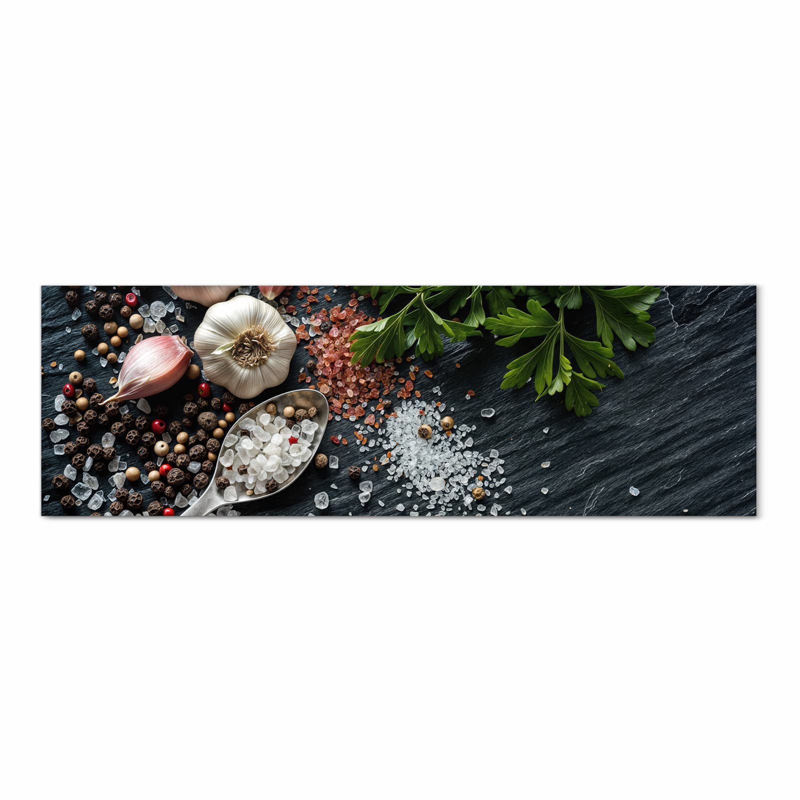 Hygienischer rutschfester Küchenläufer mit Motiv Küchenzutaten in Frontansicht