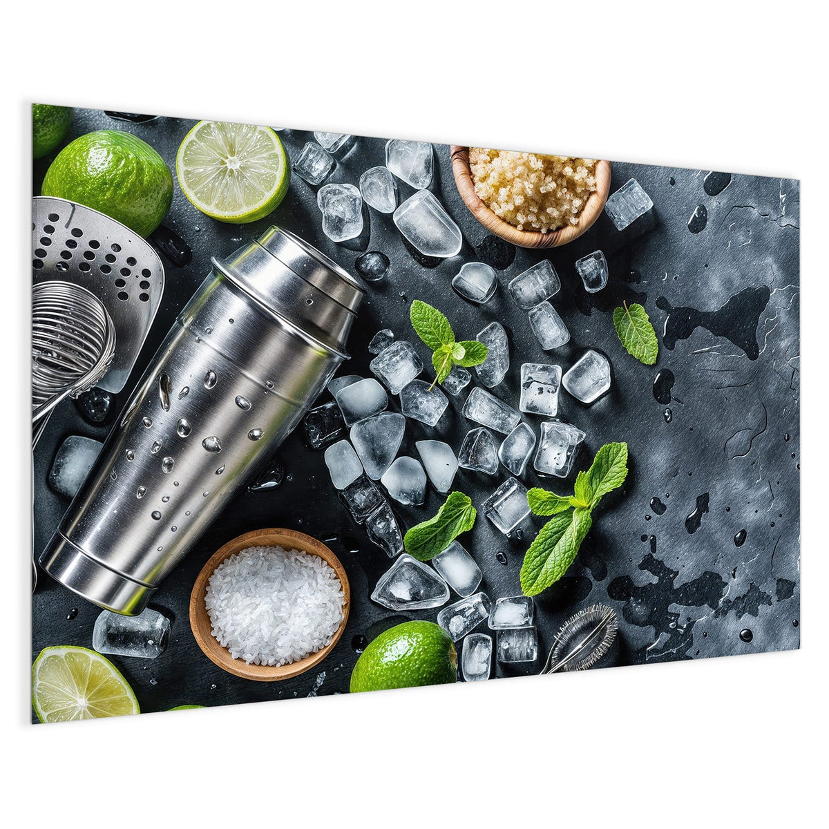 4 mm Glas statt lackiertem Blech – Magnettafel - Shaker mit Limetten