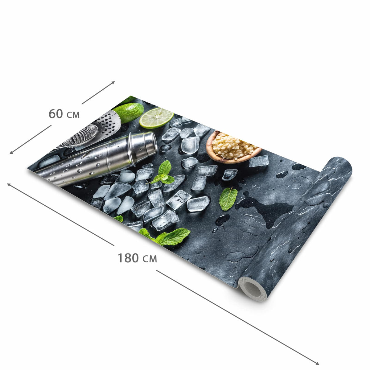 Hygienischer Küchenläufer mit Motiv Cocktail Zutaten in der Größe 60x240 cm für den Flur
