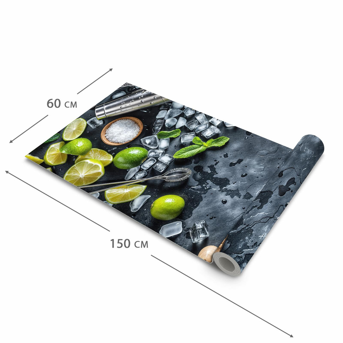 Waschbarer Küchenläufer mit Motiv Cocktail Zutaten in der Größe 60x240 cm für angenehme Haptik