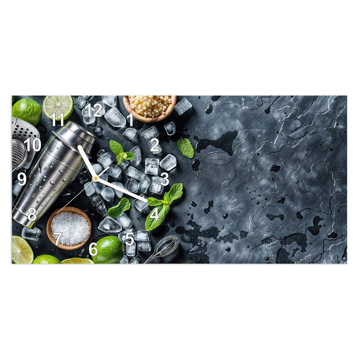 Wanduhr Cocktail Zutaten aus Glas – Querformat 60 × 30 cm mit Ziffernblatt Modern