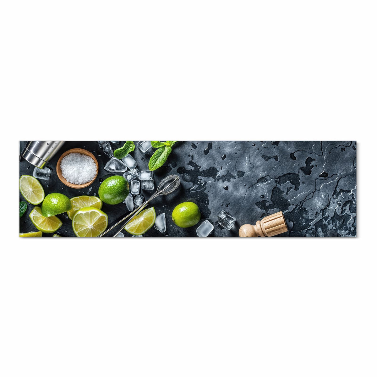 Fleckenresistenter waschbarer Küchenteppich mit Motiv Cocktail Zutaten in Frontansicht