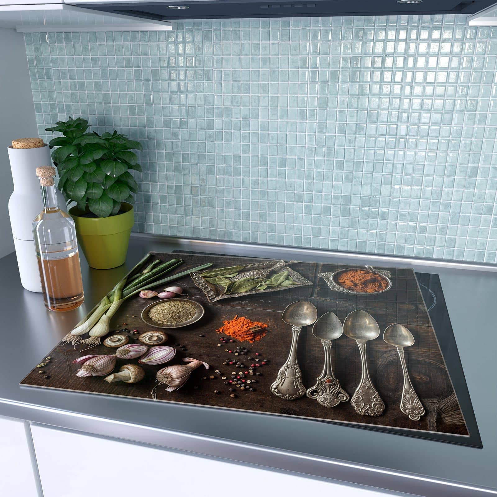 1-teilige Herd Schutzplatte mit Kochen Leidenschaft-Motiv auf dem Ceranfeld