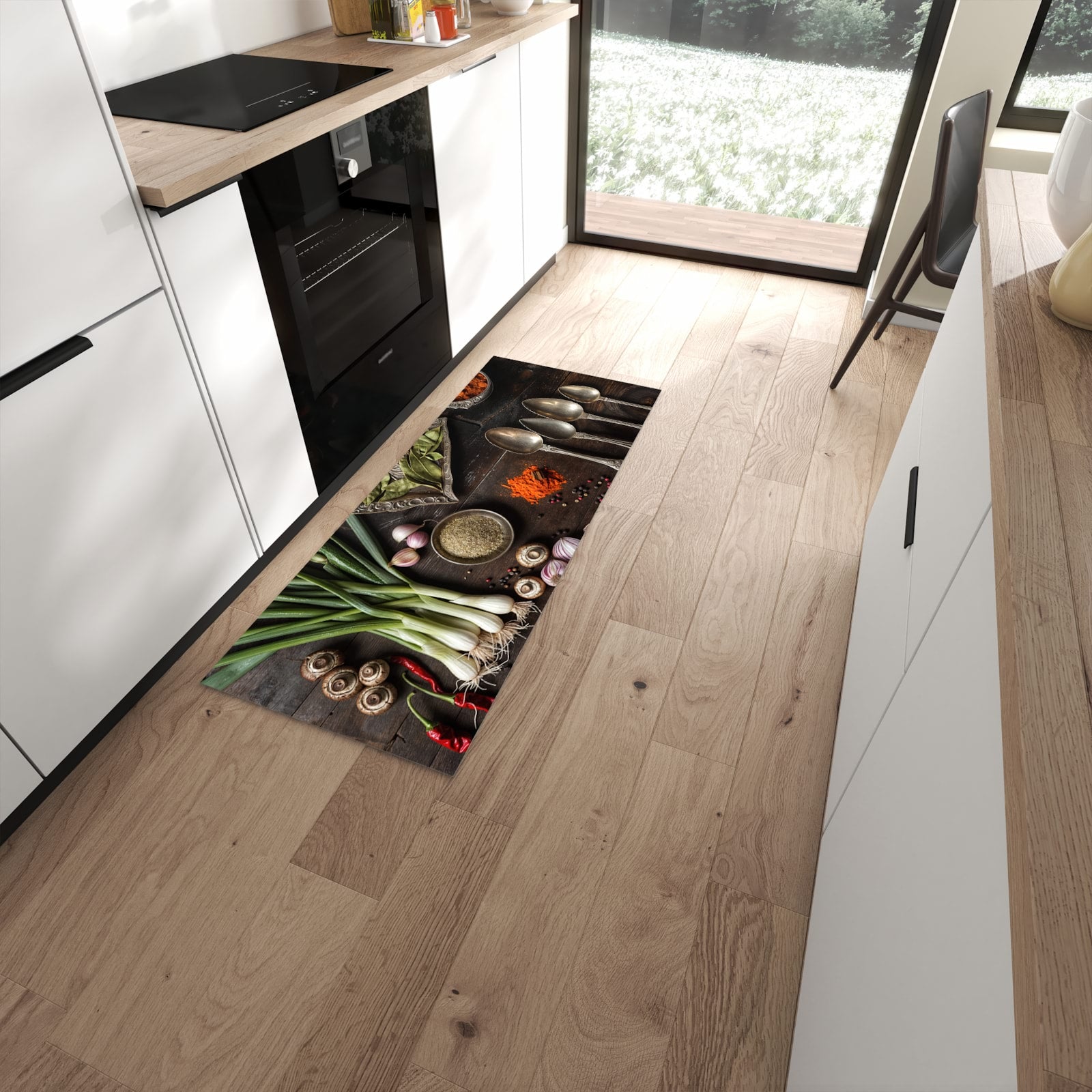 Pflegeleichter Küchenteppich mit Motiv Kochen Leidenschaft in moderner Küche #grösse_60 x 150 cm