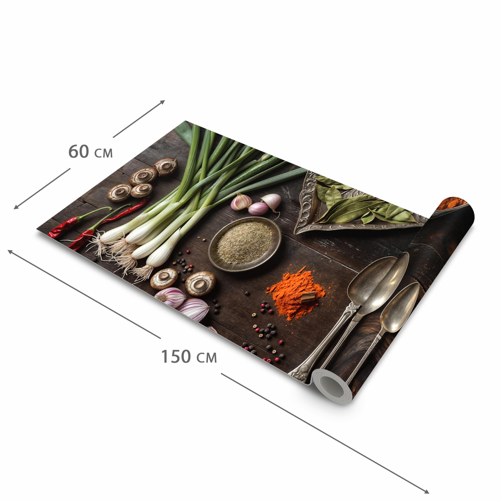 Abriebfester Küchenteppich mit Motiv Kochen Leidenschaft in der Grösse 60x180 cm