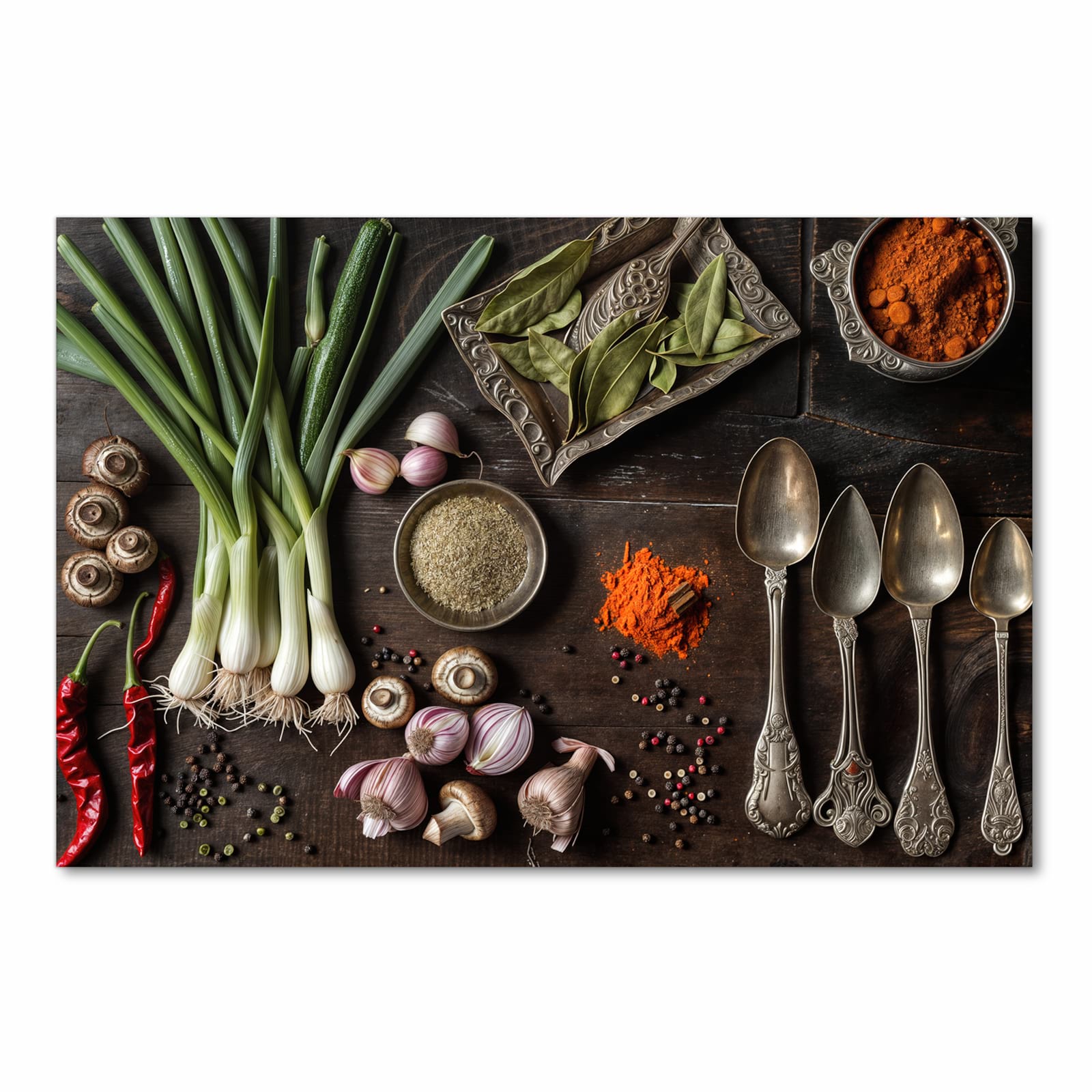 Feuchtigkeitsresistenter dünner Küchenteppich mit Motiv Kochen Leidenschaft in Frontansicht