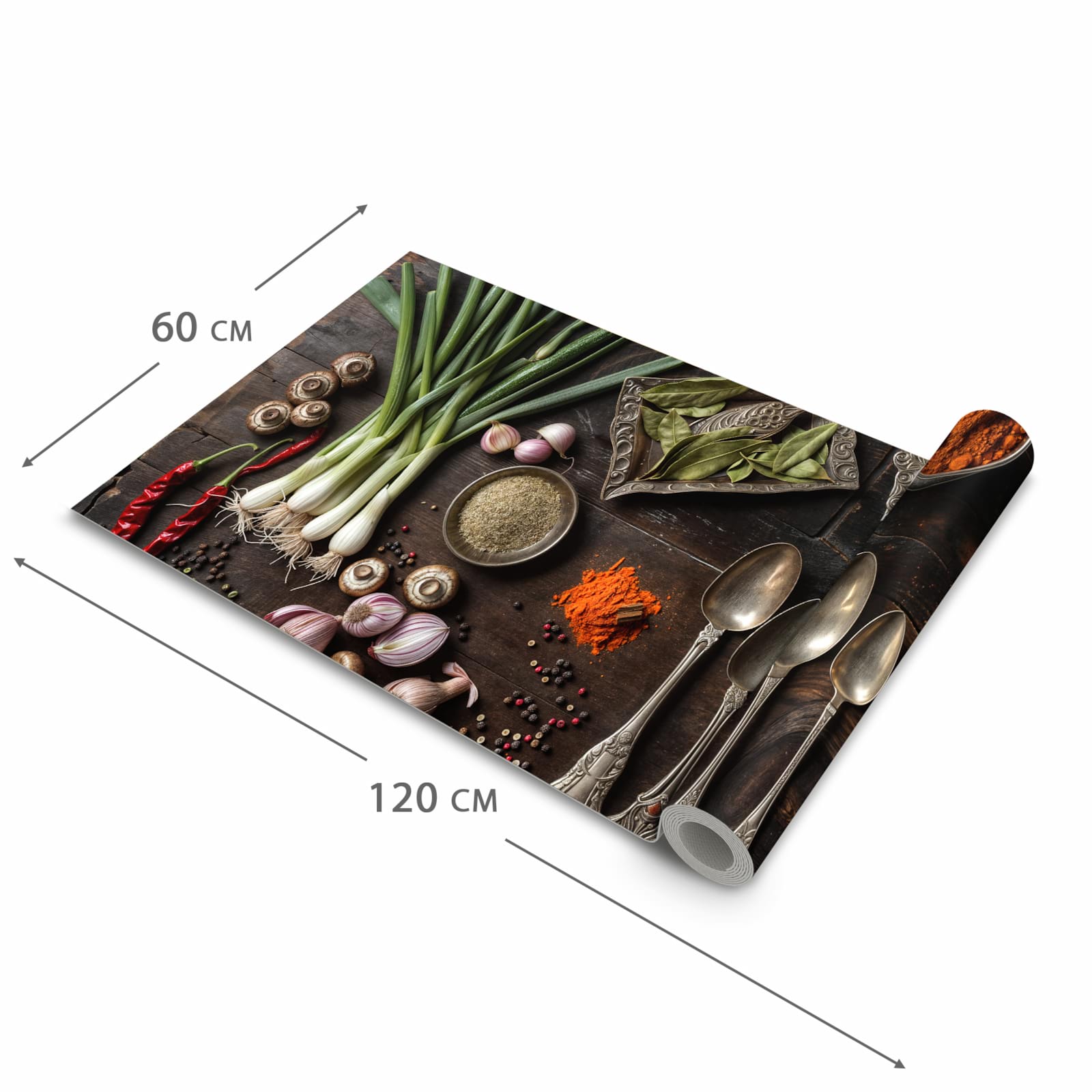 Geräuschdämpfender Teppich für die Küche mit Motiv Kochen Leidenschaft in der Größe 60x180 cm