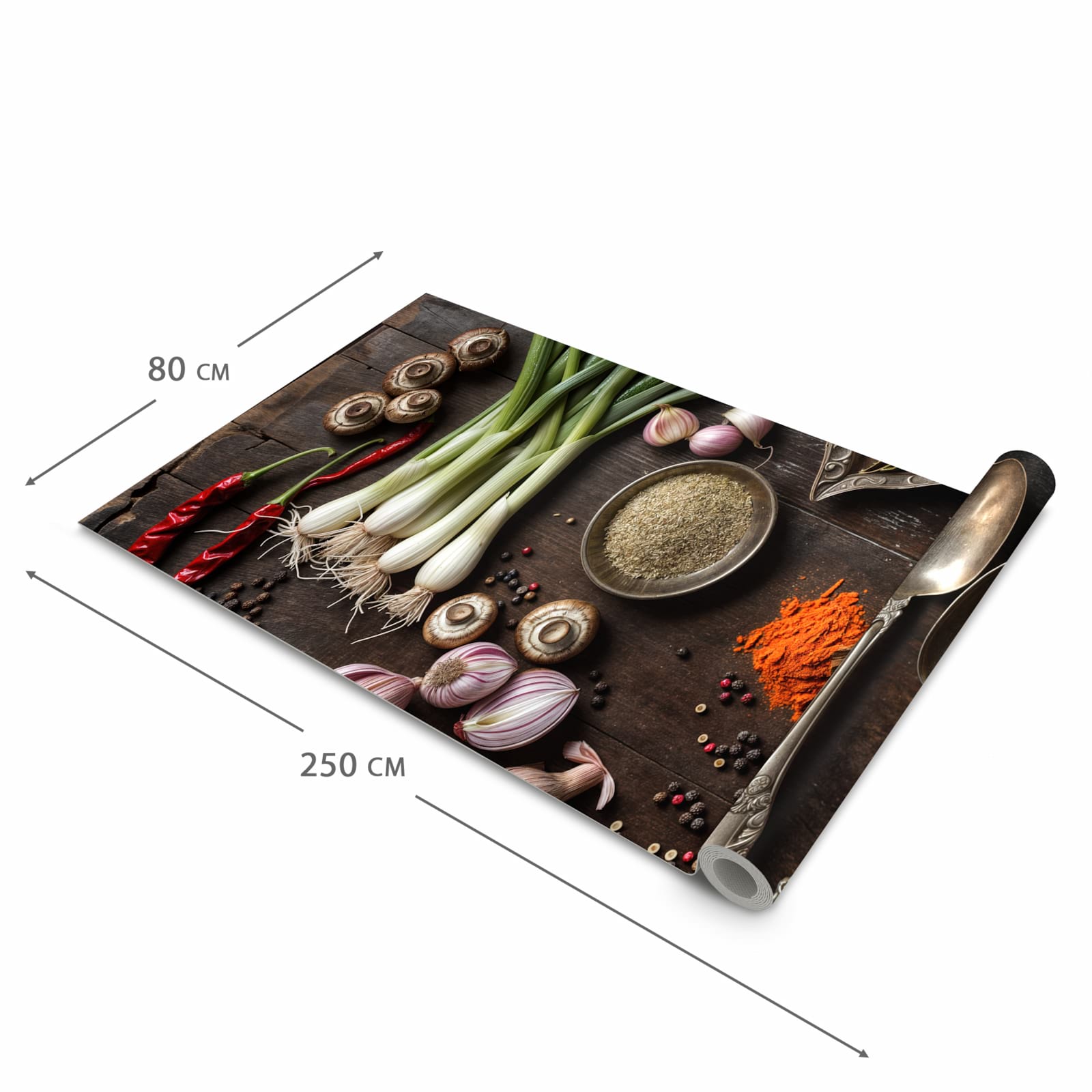 Langlebiger Küchenvorleger mit Motiv Kochen Leidenschaft in der Grösse 60x180 cm
