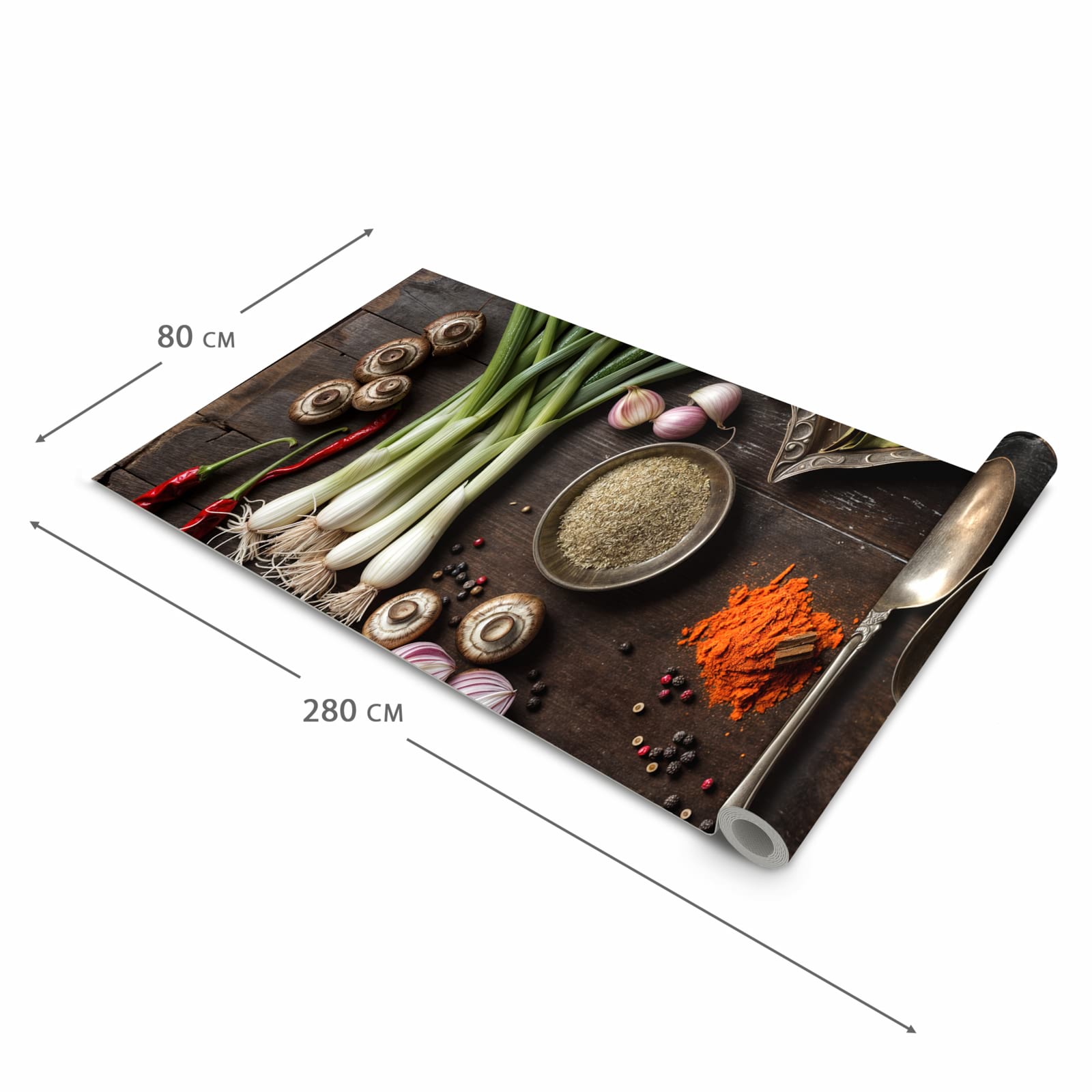 Flacher waschbarer Küchenteppich mit Motiv Kochen Leidenschaft in der Grösse 60x180 cm