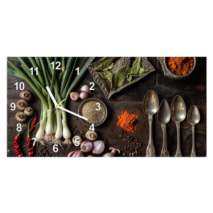 Wanduhr Kochen Leidenschaft aus Glas – Querformat 60 × 30 cm mit Ziffernblatt Modern