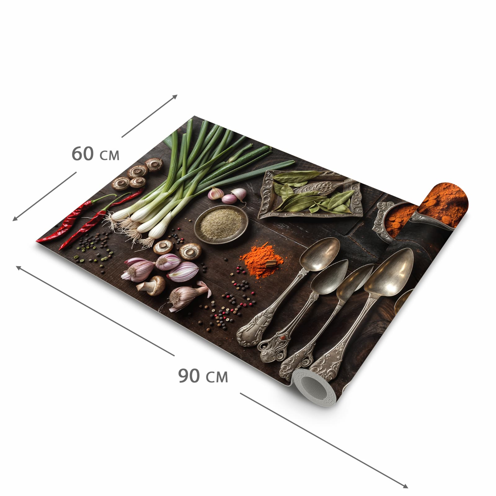 Schmutzabweisender Küchenteppich mit Motiv Kochen Leidenschaft in der Grösse 60x180 cm