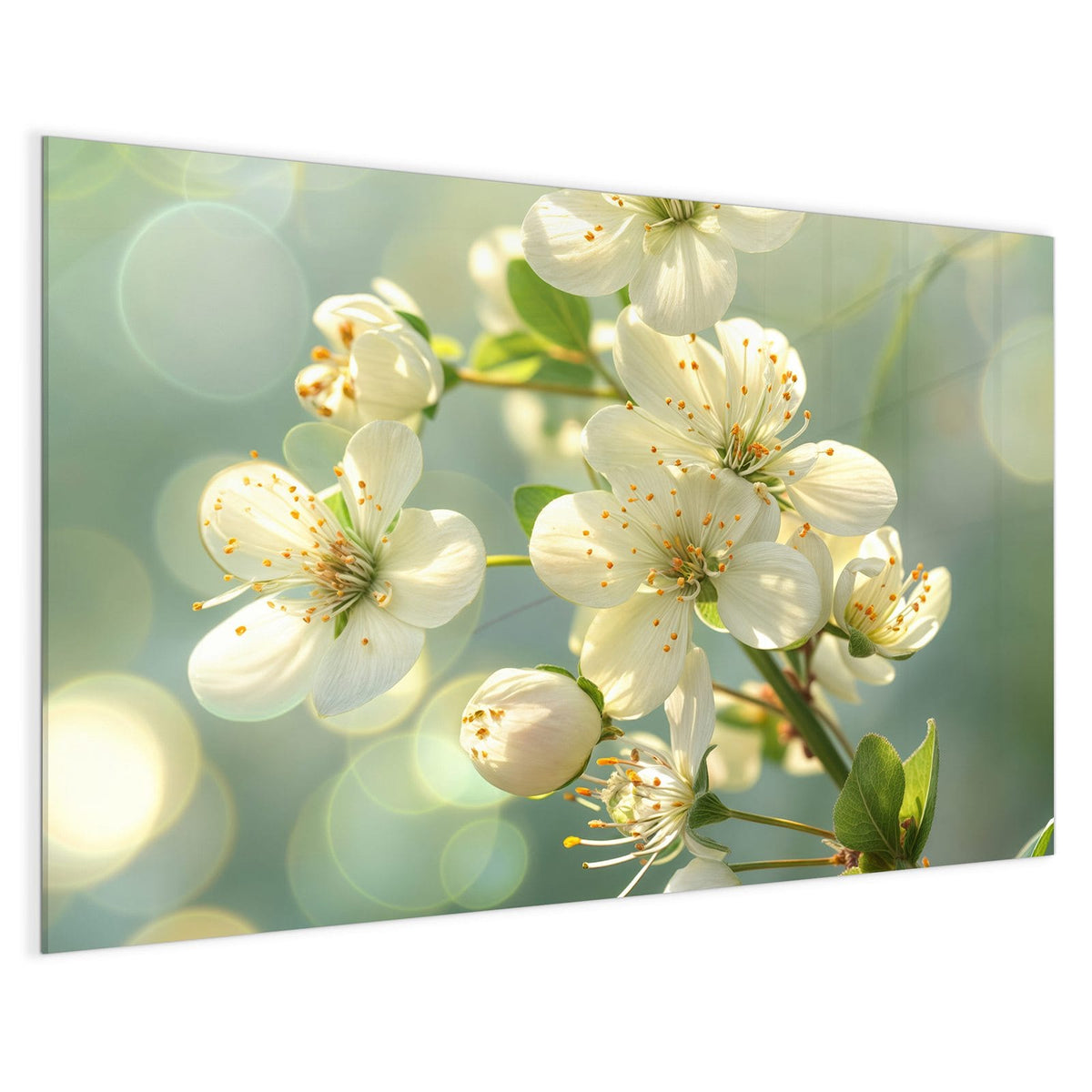 4 mm Glas statt lackiertem Blech – Magnettafel - Weiße Blüten vor Grün