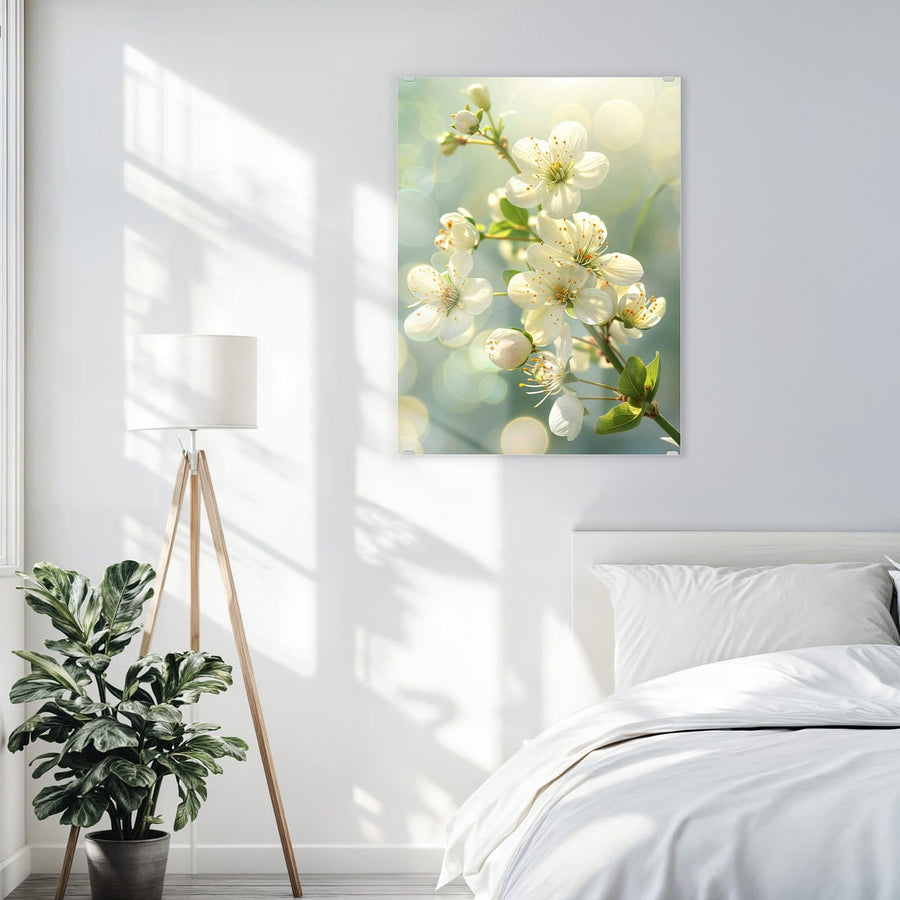 Maße Wandbild - Weiße Blüten vor Grün - Hochformat
