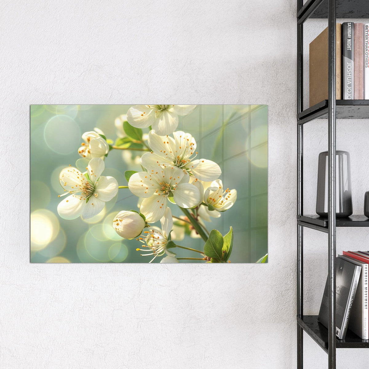 9 Größen – von 30 × 30 bis 120 × 90 cm – Magnettafel - Weiße Blüten vor Grün