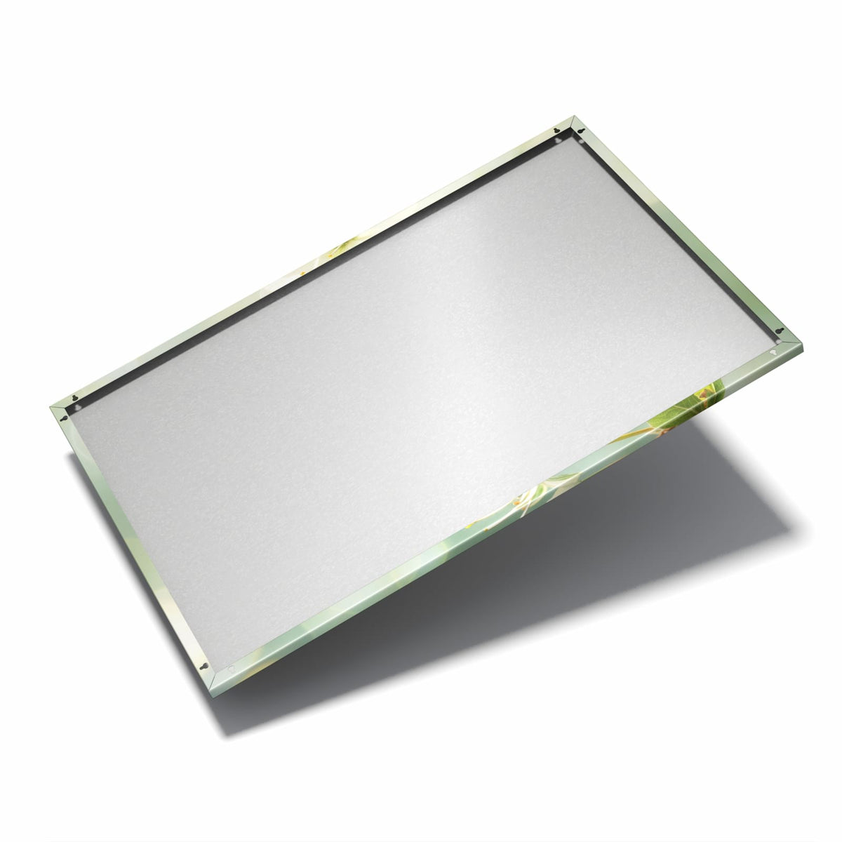 Nur 7 mm – liegt eng an der Wand – Metall Magnettafel - Weiße Blüten vor Grün