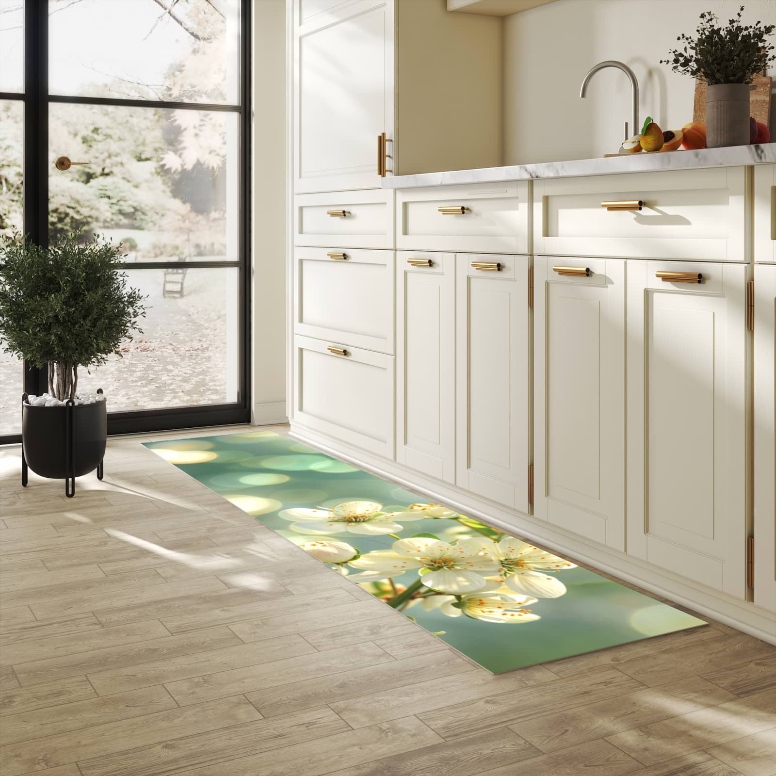 Zeitsparender Küchenteppich mit Motiv Frühlingserwachen in der Grösse 60x180 cm