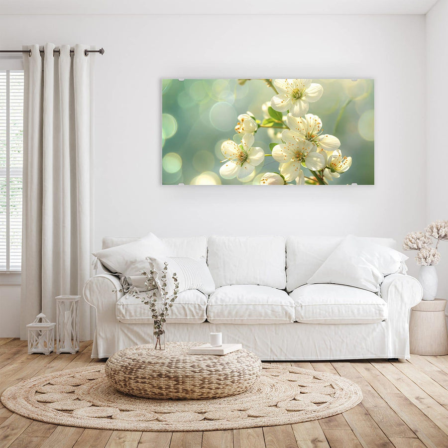 Maße Wandbild - Weiße Blüten vor Grün - Querformat