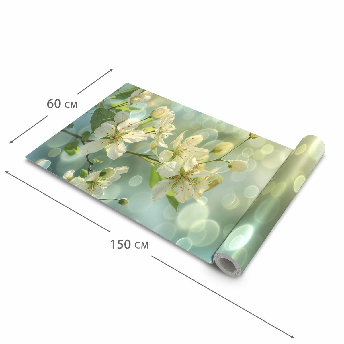 Küchenläufer Frühlingserwachen halb aufgerollt mit Maßangaben: Gesamtgröße 60 × 150 cm