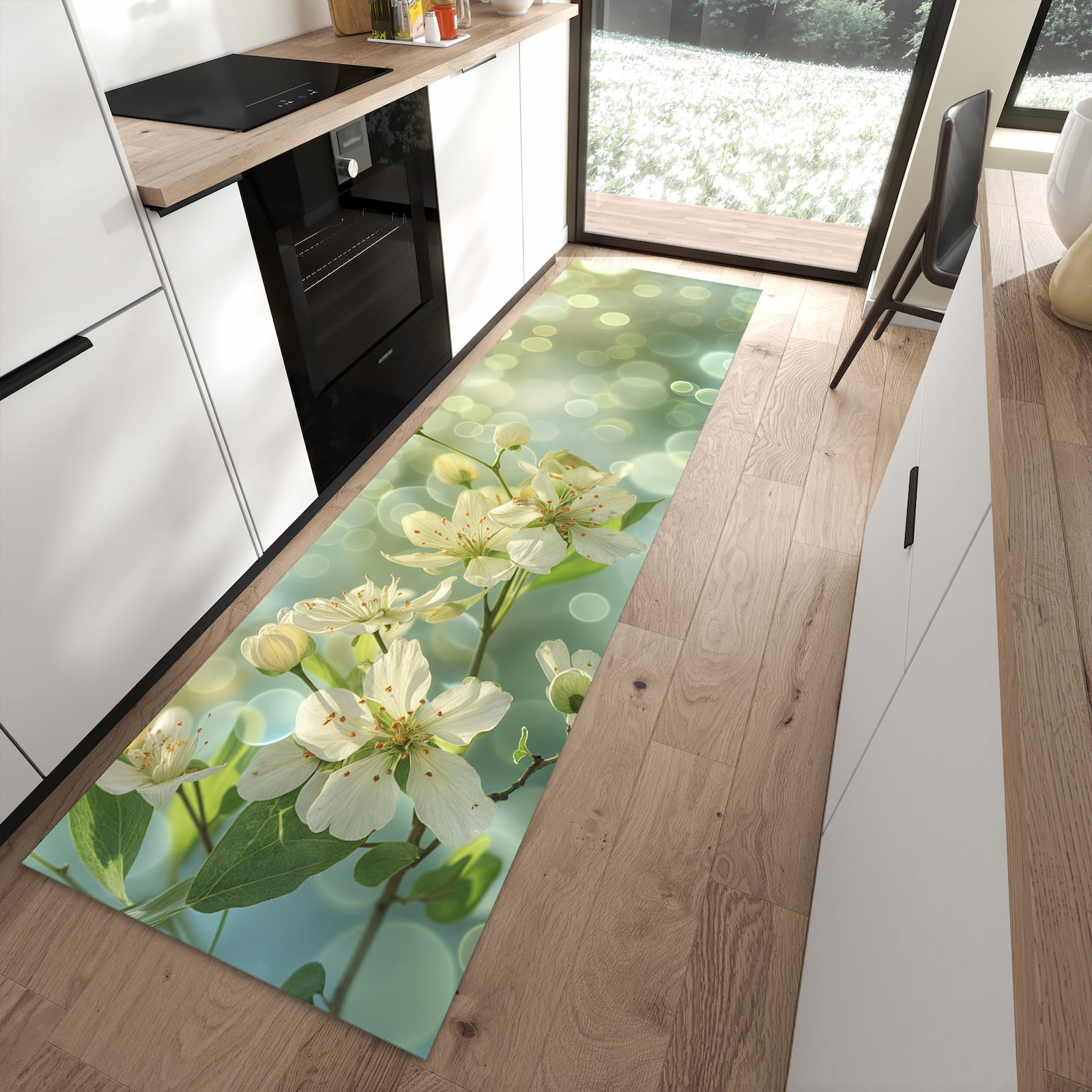Rutschfester Küchenläufer mit Motiv Frühlingserwachen in Frontansicht
