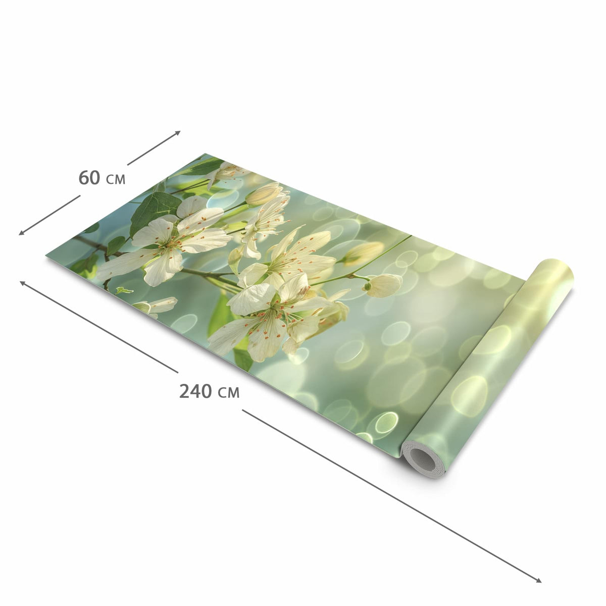 Küchenläufer Frühlingserwachen halb aufgerollt mit Maßangaben: Gesamtgröße 60 × 240 cm