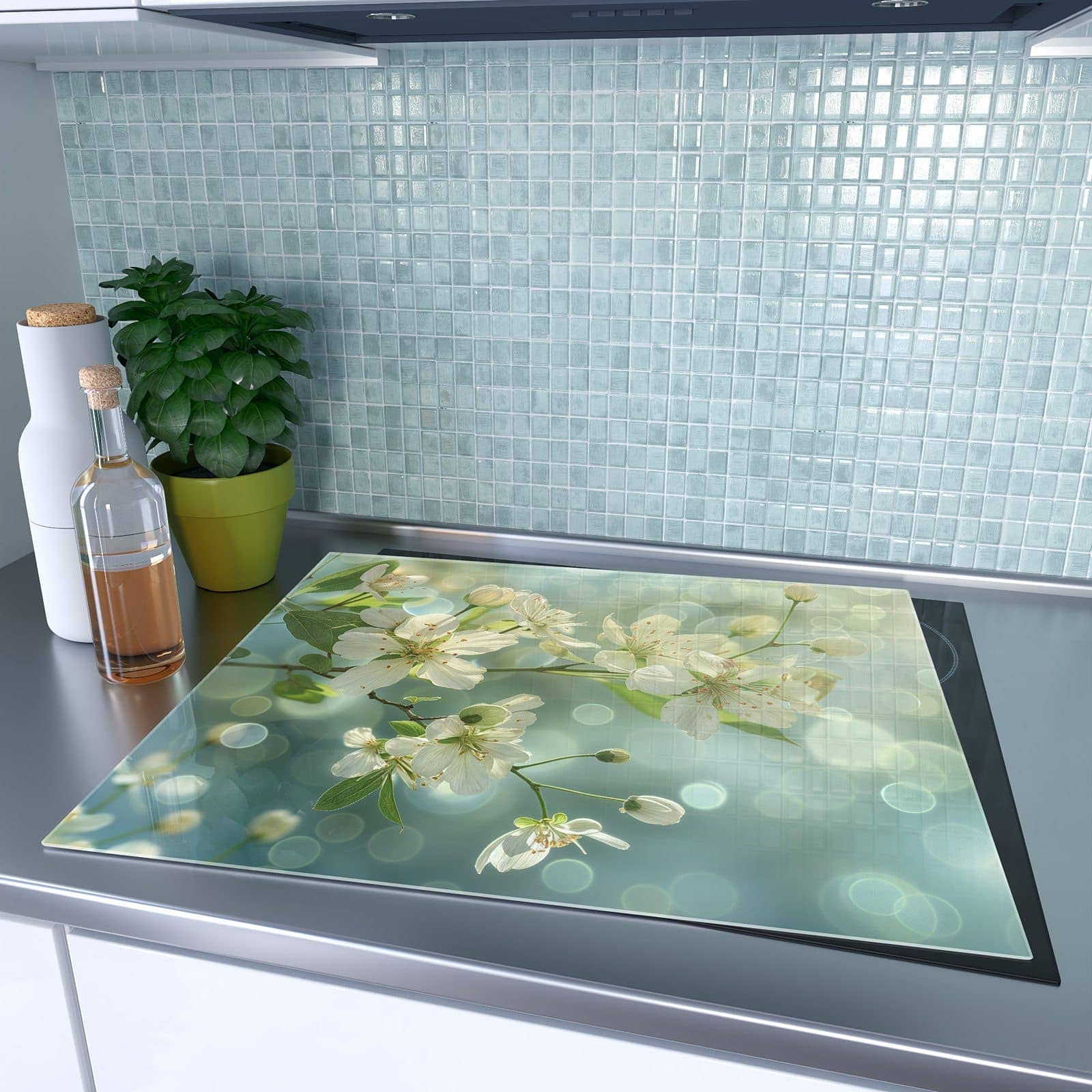 1-teilige Ceranfeld Abdeckplatten mit Fruehlingserwachen-Motiv auf dem Ceranfeld